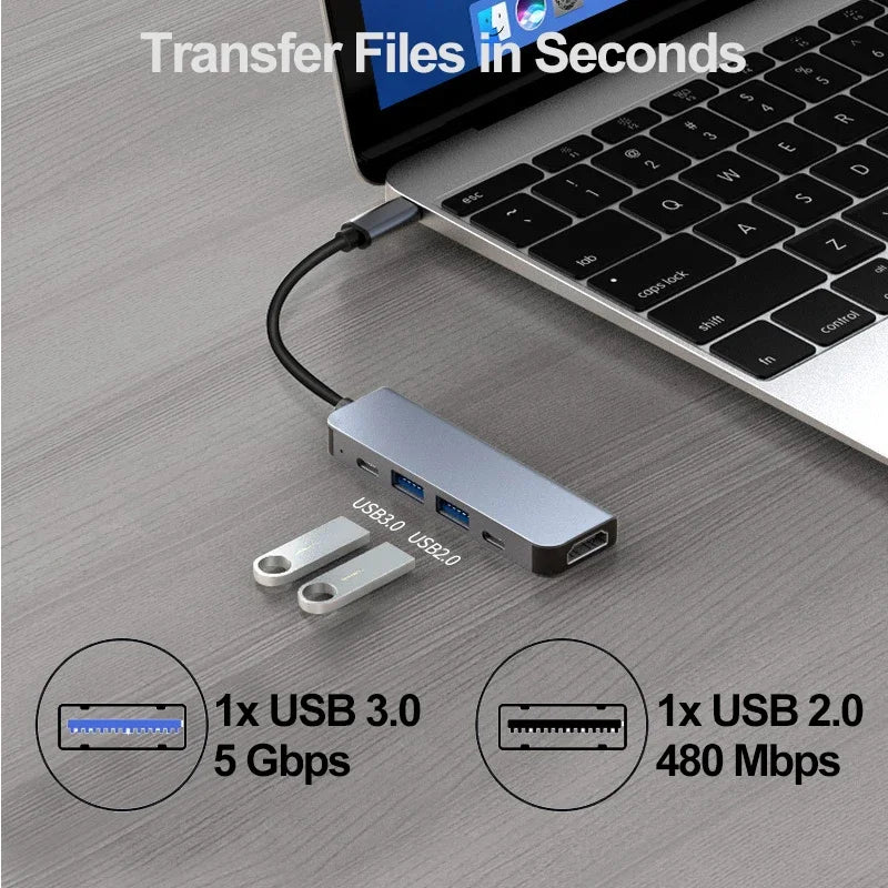 5-in-1 Type-C to HDMI Adapter USB C HUB 4K30Hz PD100W Docking Station USB-C 3.1 Splitter for MacBook iPad Pro Huawei USB 3.0 HUB