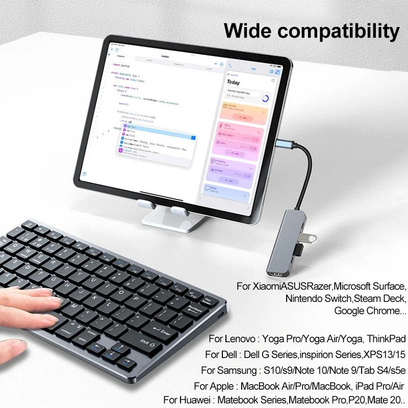5-in-1 Type-C to HDMI Adapter USB C HUB 4K30Hz PD100W Docking Station USB-C 3.1 Splitter for MacBook iPad Pro Huawei USB 3.0 HUB