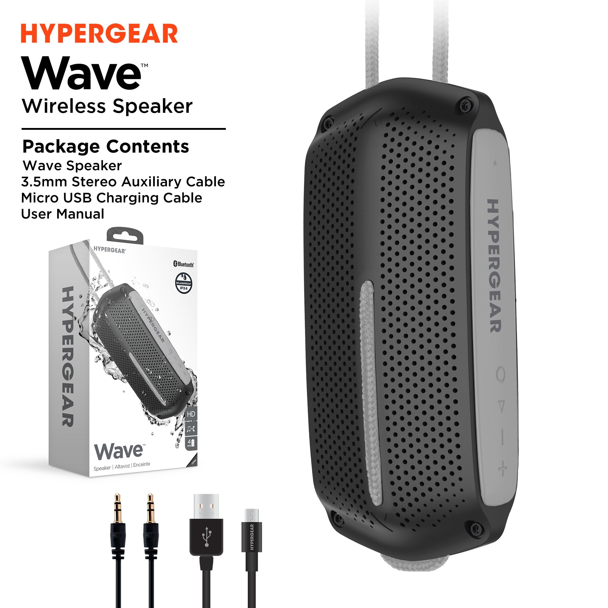 HyperGear Wave Water Resistant Wireless Speaker with Extended Battery Life (WATER-PRNT)