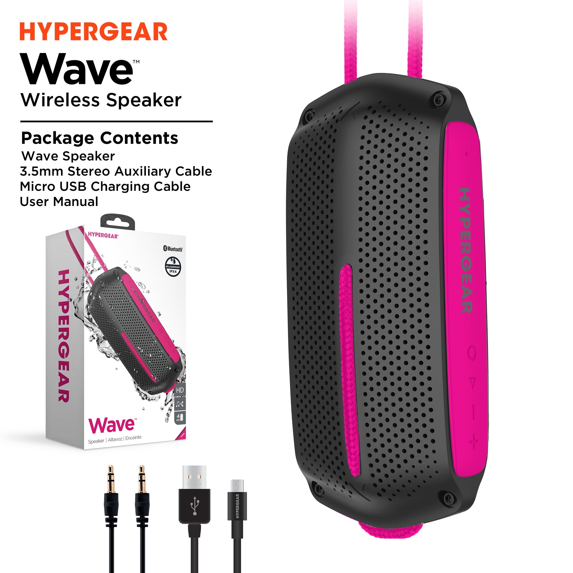 HyperGear Wave Water Resistant Wireless Speaker with Extended Battery Life (WATER-PRNT)