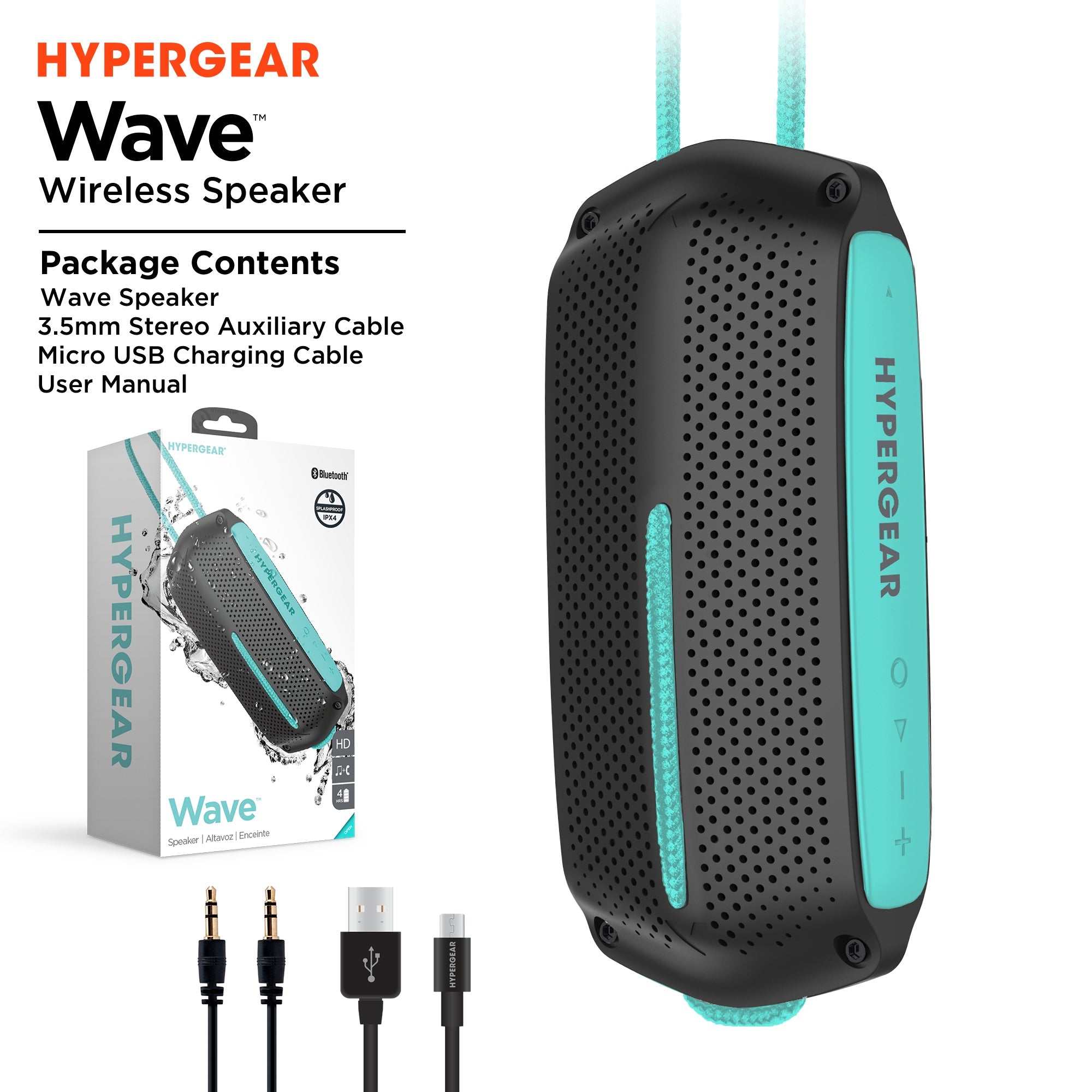 HyperGear Wave Water Resistant Wireless Speaker with Extended Battery Life (WATER-PRNT)